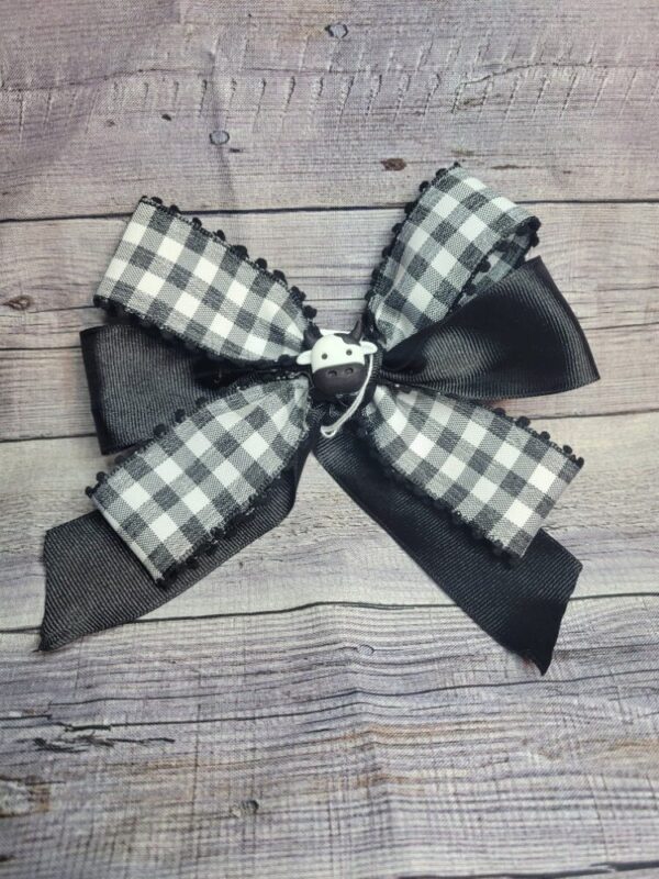 Cow Plaid & Black Bow