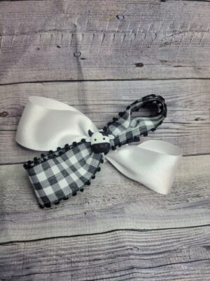 Cow Plaid & White Bow