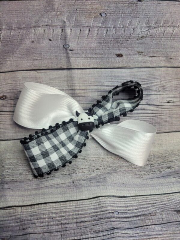 Cow Plaid & White Bow