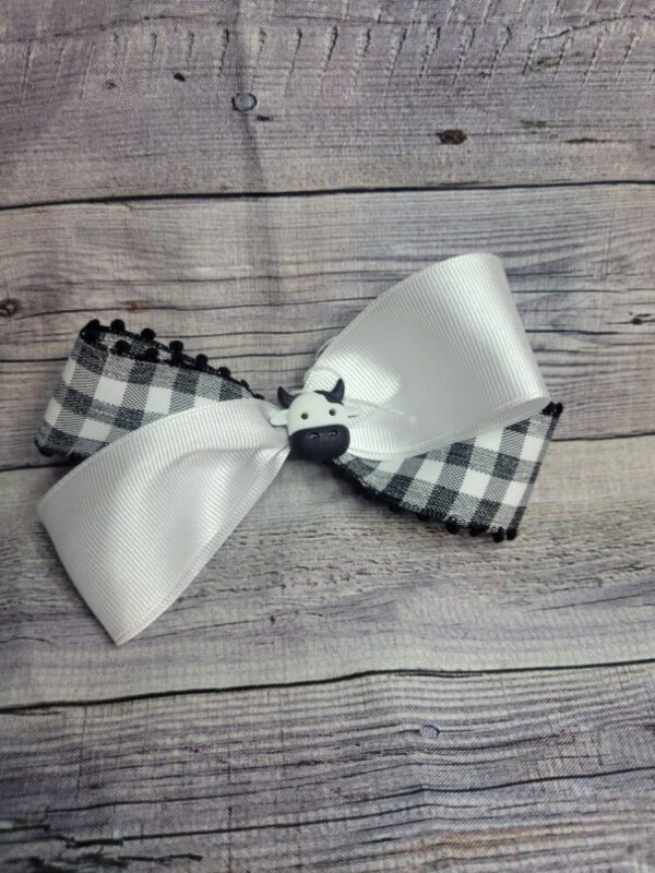 Cow Plaid & White Bow