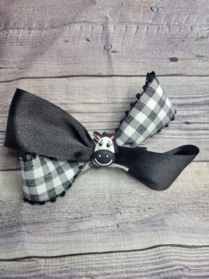 Zebra Plaid & Black Bow