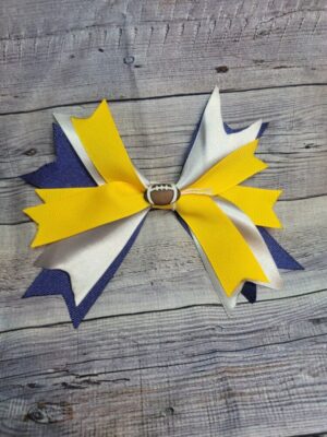 Football Blue, Gold & Silver Burst Bow