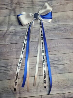 Football Helmet Silver, Blue & White Long Tassel Bow
