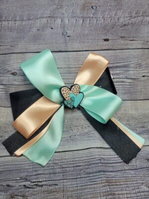 Heart Teal, Tan & Black Tassel Bow