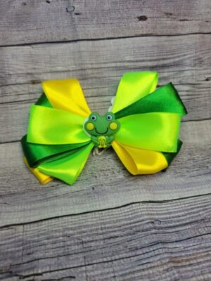 Frog Green & Yellow Bow