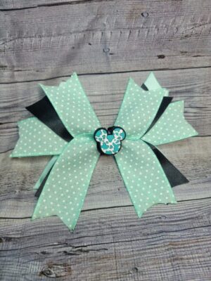 Mouse Black & Teal Pokey Dot Burst Bow