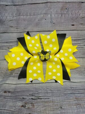 Butterfly Black & Yellow Pokey Dot Burst Bow