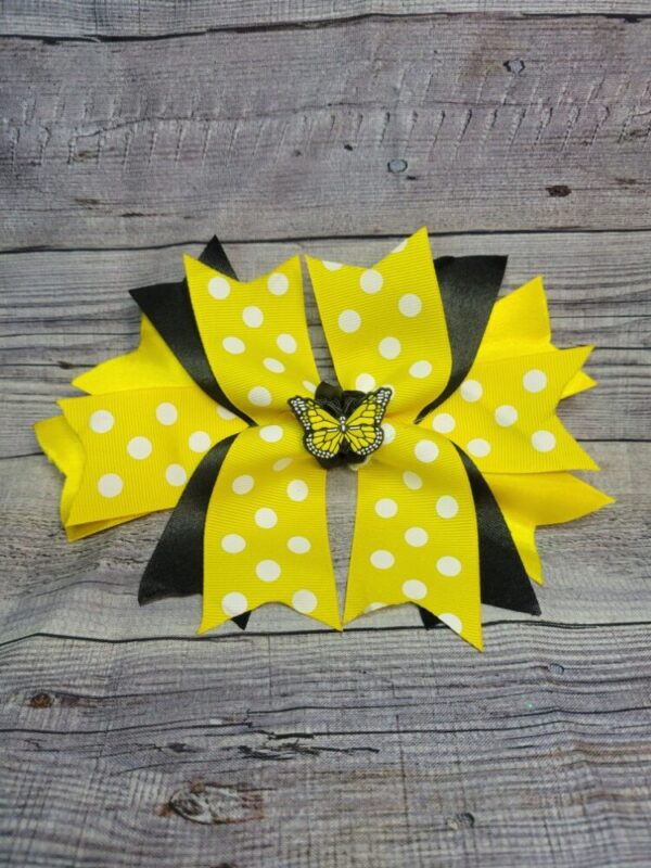 Butterfly Black & Yellow Pokey Dot Burst Bow