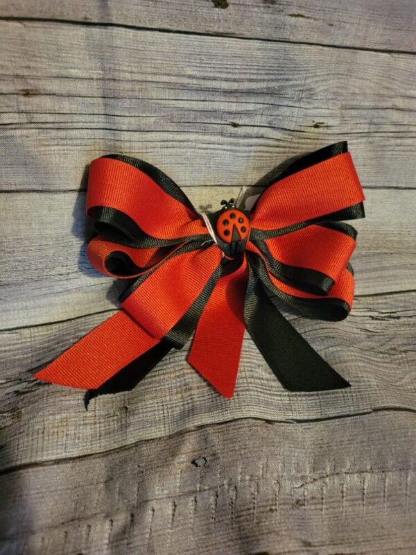 Ladybug Red & Black Short Tassel Bow