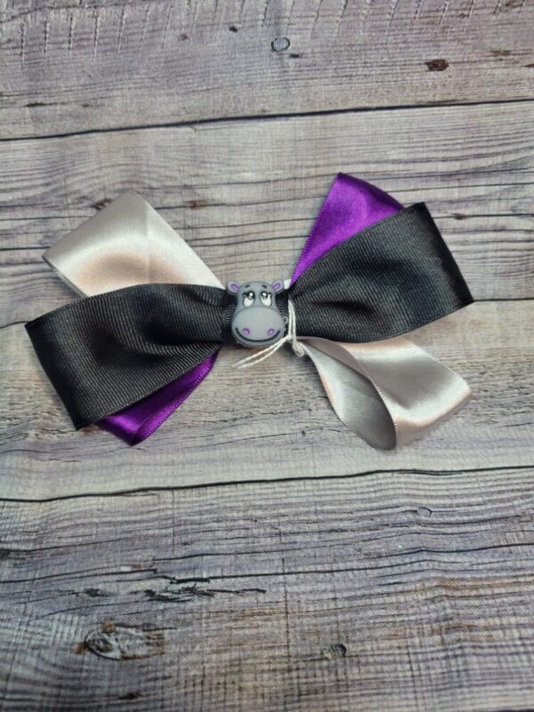 Hippo Purple, Silver & Black Bow