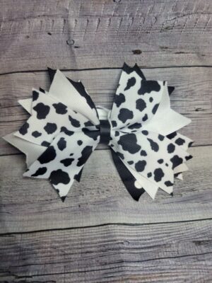 Black Cow Pattern, White, Black Pokey Dot Bow