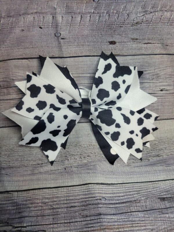 Black Cow Pattern, White, Black Pokey Dot Bow